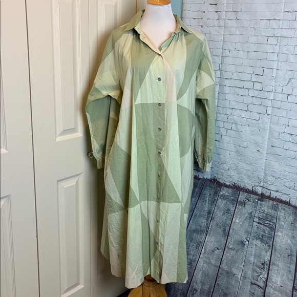 MARIMEKKO Aikansa Paaryna Finland Square Shirt Dress dusty green blocks Vintage - Picture 3 of 15
